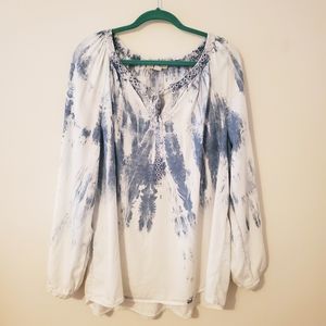 Vintage America Chambray Tie-Dye Long Sleeve Top